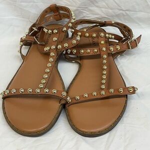 NEW!!! Portland Studded leather Tan Sandals ladies sz 10